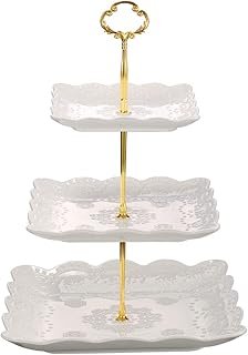 Sumerflos 3 Tier Porcelain Cupcake Stand, Tiered Serving Cake Stand, Squ...