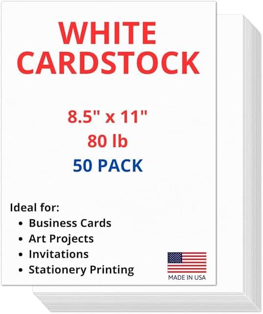 50 Sheets of Heavyweight White Cardstock Ideal for Business Cards, Art P...