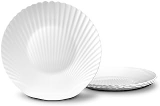 10.5 inch Dinner Plate Set of 6, Lightweight Seashell Shaped Opal Glass ...