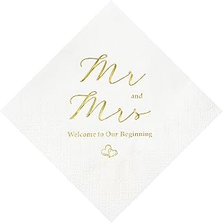 Crisky Gold Foil Mr and Mrs Wedding Cocktail Napkins 100 Counts for Wedd...