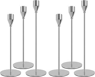 Silver Candlestick Holders Set of 6, Metal Taper Silver Candle Holders, ...