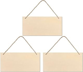 JANOU 3pcs Unfinished Wood Sign Blank Rectangle Hanging Wooden Plaque DI...