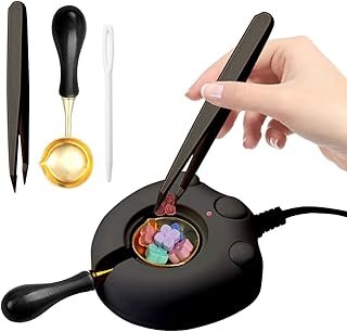 Electric Wax Seal Warmer, Black Wax Seal Kit with Spoon and Tweezers Gre...