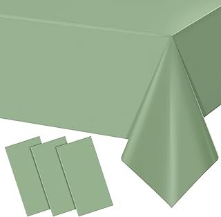 3Pack Sage Green Plastic Tablecloths for Rectangle Tables, Light Green D...