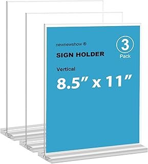 newnewshow 8.5x11 Acrylic Sign Holder 3 Pack Vertical Double-Sided Displ...
