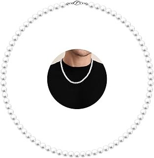 Pearl Necklace for Men, 16''-24'' Pearl Necklaces for Women, 6/8mm White...