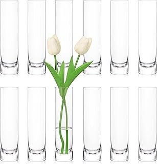 12 Pack Glass Cylinder Bud Vases - Clear Slim Flower Vases Set for Weddi...