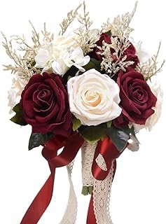 8.6in Wedding Bouquets for Bride Bridesmaid,White Champagne Red Burgundy...