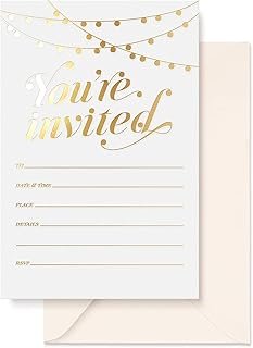 S&O Party Invitations! 25 Gold Foil Traditional Invitations with Envelop...
