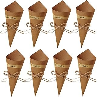 50Pcs Small Kraft Paper Cones Bouquet Wrapping Paper Cones Wedding Confe...