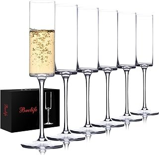 Crystal Champagne Flutes Set of 6 - Hand Blown Champagne Glasses With Lo...