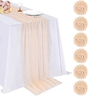 LuoluoHouse 6 Pieces Pearl Tulle Table Runner: 10ft Tulle Table Runners ...