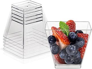 50 Pack 3.5 Oz Square Dessert Cups,Plastic Clear Dessert Cups,Disposable...