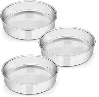 E-far 8 Inch Cake Pan Set of 3, Stainless Steel Round Layer Cake Baking ...