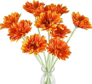 AILANDA 10PCS Fall Artificial Flowers Gerbera Daisies with Stem Orange S...