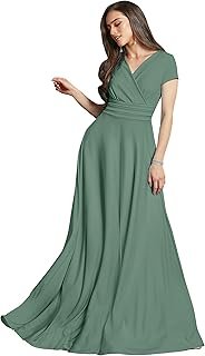 KOH KOH Womens Sexy Cap Short Sleeve V-Neck Flowy Cocktail Gown