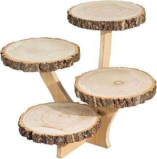 15 in Brown 4 Tier Round Natural Wood Cupcake Dessert Stand | Wooden Cup...