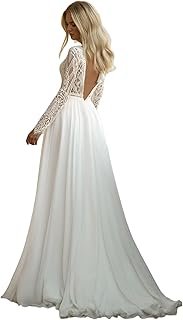 Long Sleeve Wedding Dresses for Bride 2025 Lace Beach Boho Bridal Dress ...