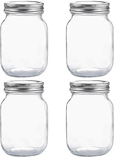 Glass Regular Mouth Mason Jars, 16 oz Clear Glass Jars with Silver Metal...