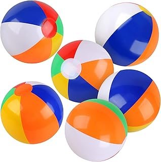6 Pack Beach Balls, 10 Inch Beach Balls for Kids, Rainbow Color Pool Toy...