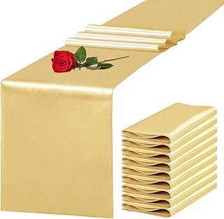 10 Pack Satin Table Runner 12 x 108 Inch Long Light Gold Silk Table Runn...