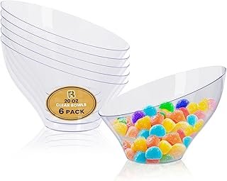 R-kay 6 Pack Angled Candy Bowls - Clear Plastic bowls 20 Oz - Premium Pl...