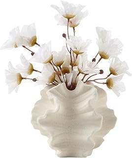 BUICCE Off White Ceramic Coral Vase for Pampas Grass Decor Modern Decora...