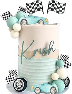 Vintage Race Car Cake Topper for Racing Car Checkered Flag Birthday