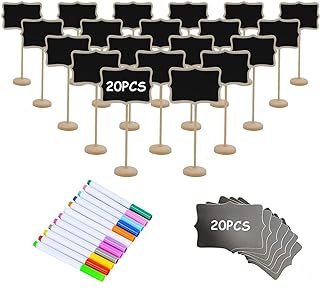 20PCS Wood Mini Chalkboard Sign and Replacement Stickers, Food Labels fo...