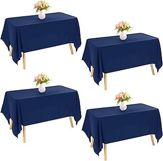 4 Pack Navy Blue Rectangle Polyester Tablecloth 60x102 Inch Washable Pol...