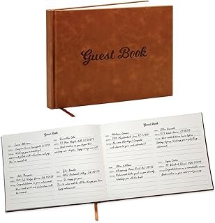 Brown PU Leather Guest Book - 9.5 x 7 Embossed Guestbook with Name Addre...