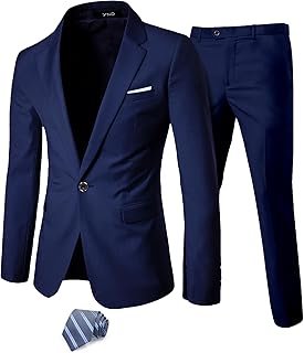Men's 2 Piece Suit with Tie, One Button Slim Fit Solid Jacket and Pants ...