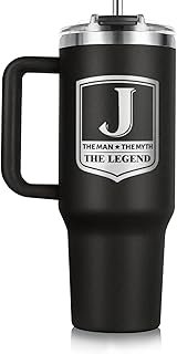 Gifts for Men, Initial 40oz Tumbler with handle and straw, Best Father's...