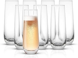 JoyJolt Milo Stemless Champagne Flutes Set of 8 Crystal Glasses. 9.5oz P...