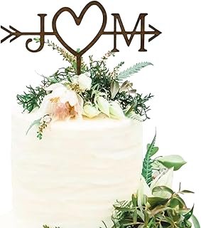 Rustic Arrow Cake Topper with Initials - Personalized Wooden Wedding Cak...