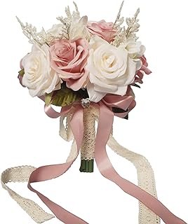 Wedding Bouquets for Bride, Champagne White & Pink Bridal Bridesmaid Wed...
