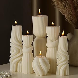 6 Pcs Pillar Candles Modern Aesthetic Ribbed Decorative Candle Set Cute ...