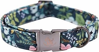 Elegant little tail Dog Collar, Floral Pet Collar Durable Darkblue Flowe...