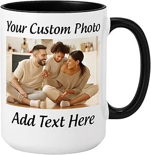 Customized 15oz Ceramic Coffee Mugs with Personalized Text and Photo Ima...