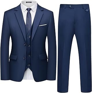 Men's 3 Piece Slim Fit Suit Set Two Button Blazer Jacket Vest Pants Tuxe...