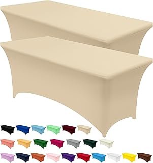 Utopia Kitchen Spandex Tablecloth 2 Pack [6FT, Champagne] Tight, Fitted,...