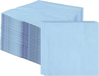 100 pcs 2-Ply Light Blue Napkins Folded 5 x 5 inch Disposable Cocktail N...