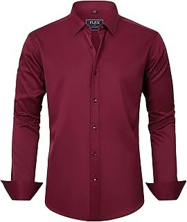 Men's Dress Shirts Solid Long Sleeve Stretch Wrinkle-Free Formal Shirt B...