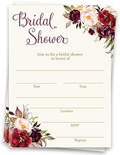 Bridal Shower Invitations Fill In The Blank Invites Floral Blooms Burgun...