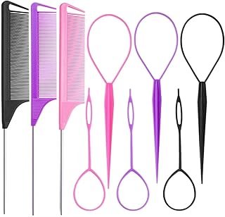 9pcs Topsy Hair Tail Tool and rat tail comb set,6pcs French Braiding Too...