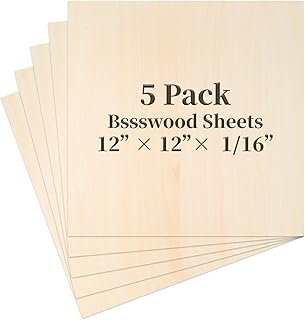 Balsa Wood Sheet, 5 Pack Plywood Sheets, Basswood Sheets 12X12X1/16 Inch...
