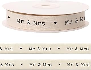 10 Yards Mr Mrs Heart Cotton Ribbon for Crafting Sewing, 3/5 Inch Natura...