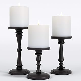 Matte Black Candle Holders Set of 3 - Metal Candle Holders for Pillar Ca...
