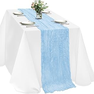 Light Blue Cheesecloth Table Runner, 120 inch 10ft Boho Rustic Gauze Che...