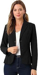 Women's Work Office Blazer Stretch Lapel Collar Long Sleeve Jacket Suit ...